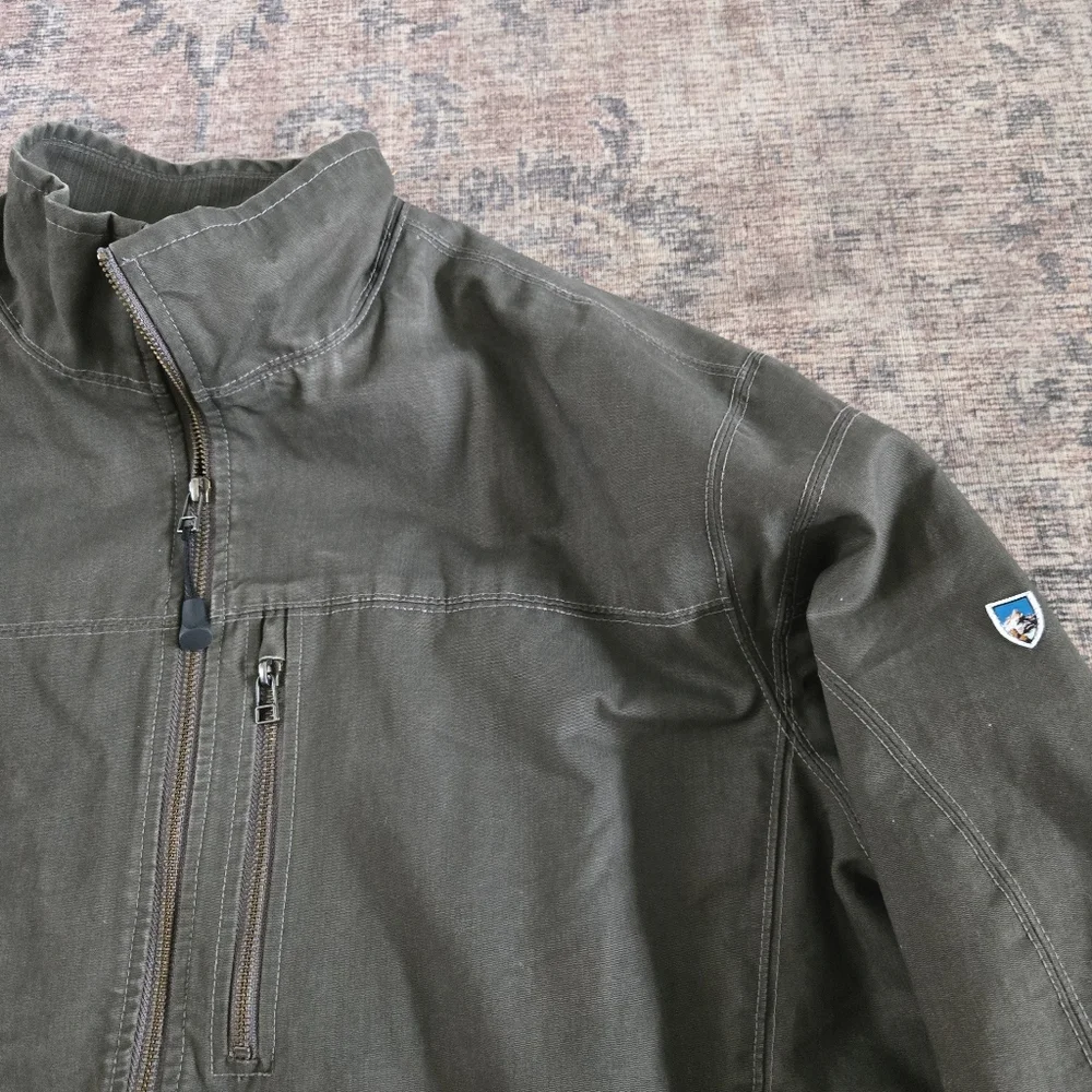Kuhl Burr Jacket Mens XXL Gray Olive Green Zip-up Waxed Canvas Gunmetal Sty 1052 - Picture 3 of 13